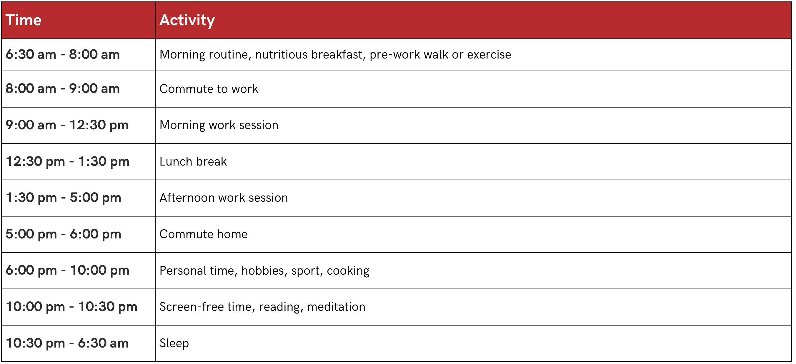 full time worker schedule